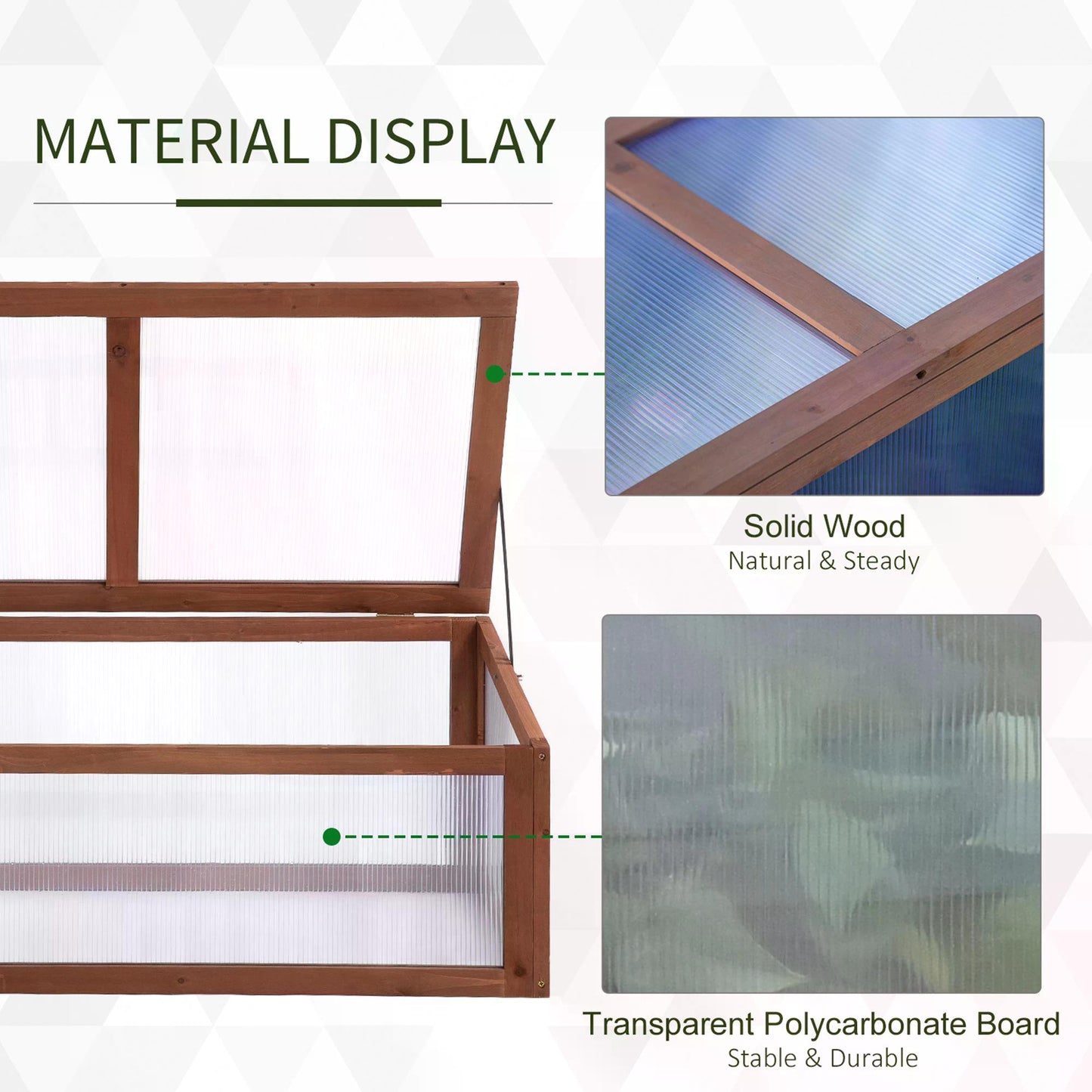 Square Wooden Greenhouse for Plants Outdoor with Openable & Tilted Top Cover, PC Board, Brown, 100 x 65 x 40cm