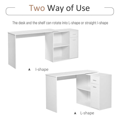 Modern L-Shaped Desk 180° Rotating Corner Computer Table for Gaming Study Home Office Living Room White