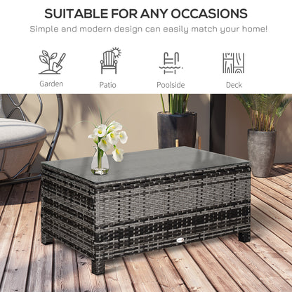 PE Rattan Garden Coffee Table w/ Tempered Glass Top Grey