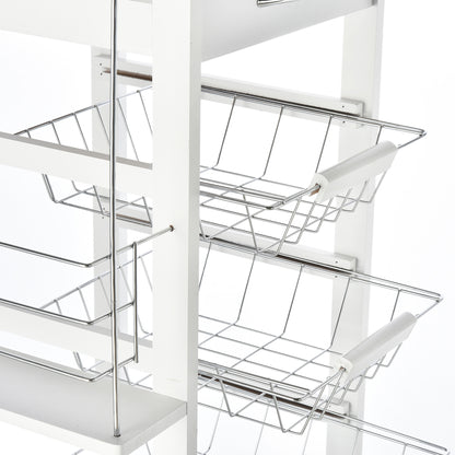 Multi-Use Kitchen Island Trolley w/4 Baskets 2 Side Racks Drawer Worktop 4 Wheels Worktop Food Storage White