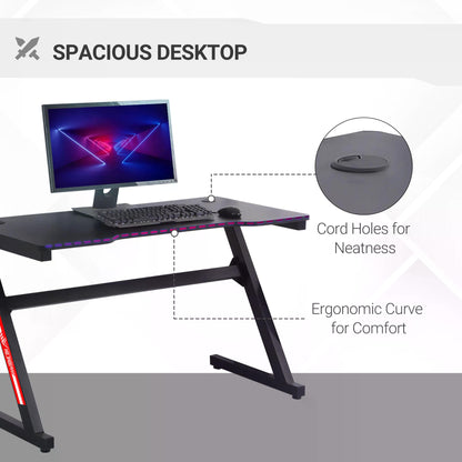 Small Gaming Desk, 1.2m Z-Shaped Racing Style Home Office Computer Table with 2 Cable Managements Black