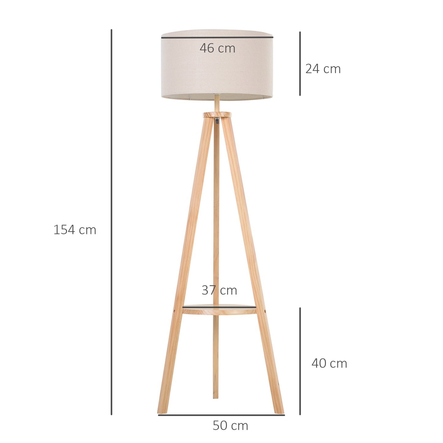 Mid Century Floor Lamp, Free Standing Bedside Light Tripod Holder Storage Shelf Linen Shade