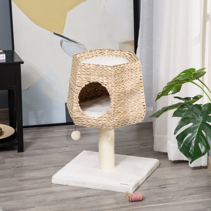 Cat Play Tower, for Kitten, with Scratching Post, Washable Cushion, Hanging Ball, 66cm, Natural