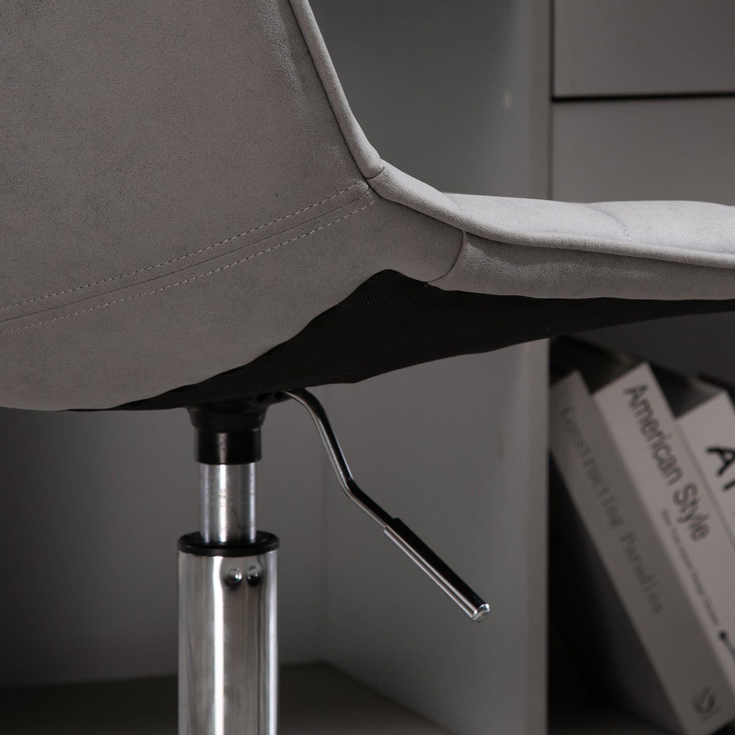 Armless Office Task Chair, with Adjustable Height Soft Breathable Fabric 360° Casters, Grey