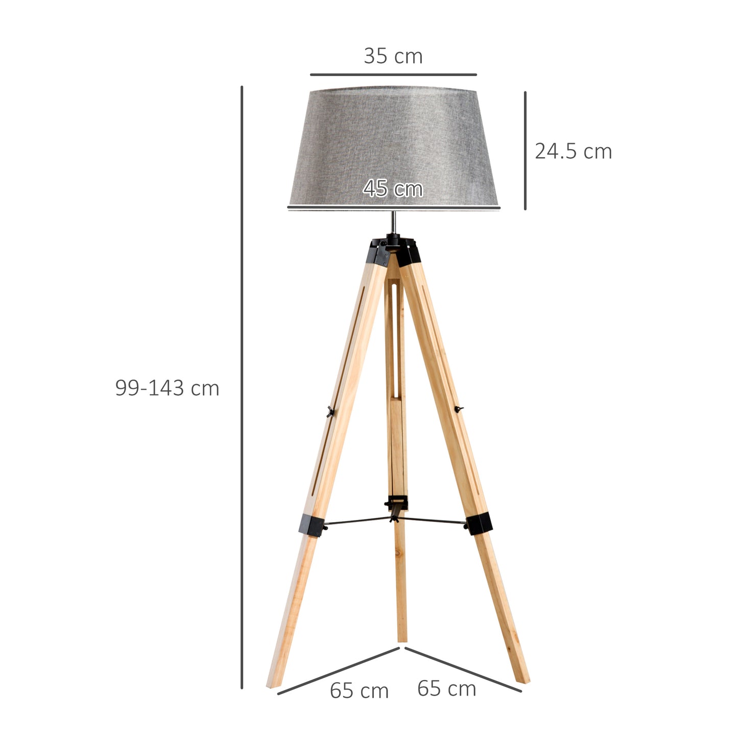 Floor Lights for Bedroom, Wood Floor Lamp, Grey, Tripod,for Living Room Linen Shade E27 Bulb 3.5m Electric Wire Cable Bedside