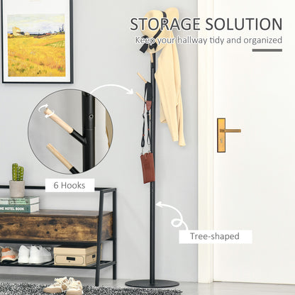 174cm Coat Rack Stand with 6 Hooks Clothes Tree Hat Display Hall Tree Hanger Hanging Organizer for Hallway Bedroom