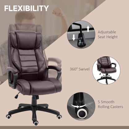 Brown Leather Office Chair,6- Point Vibration Massage Extra Padded Swivel Ergonomic Tilt Desk Seat