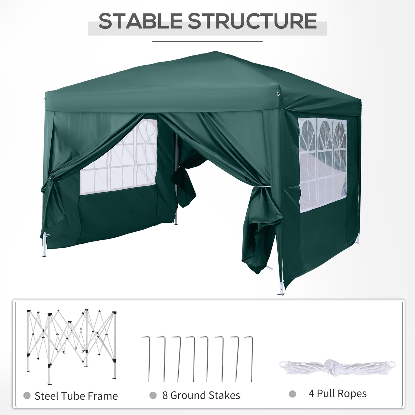 Pop Up Gazebo Marquee, size(3m x 3m)-Green