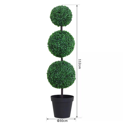 Ball Artificial Plants, PE, Set of 2, Boxwood Three Balls Topiary Plant Tree's Green