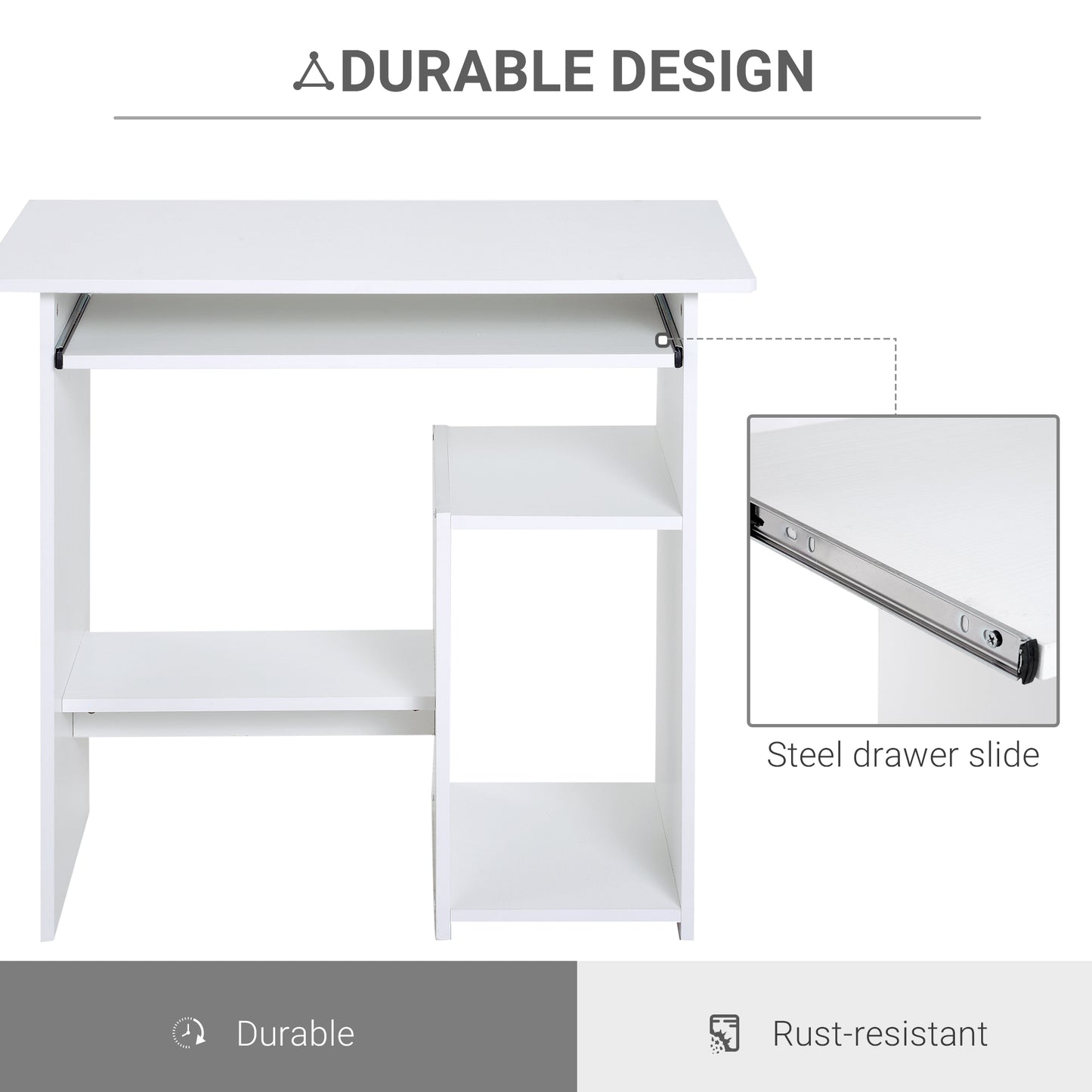 Homcom White Computer Desk, Wooden Keyboard Tray Storage Shelf  Desk With Shelf Corner Study Desks Work From Home Desk