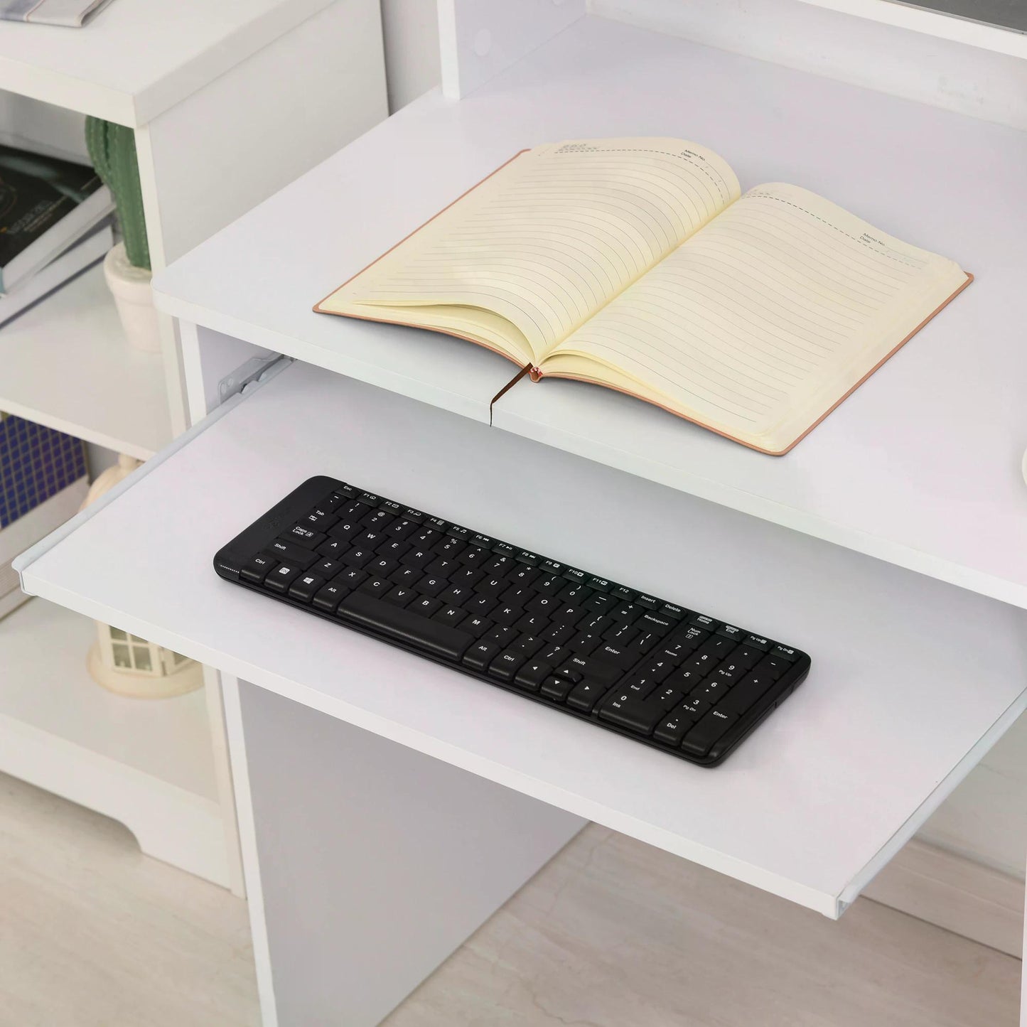 Modern Wooden Computer Desk Workstation with Keyboard Tray, Drawer & Monitor Stand for Home Office, Study