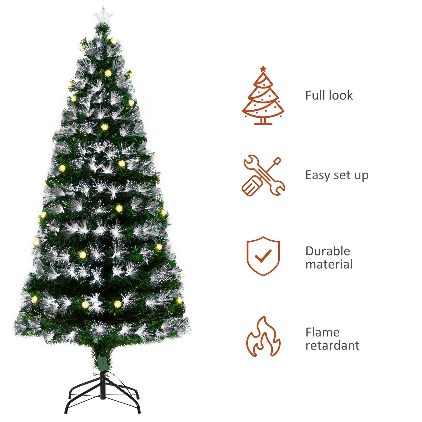 6ft Pre Lit Artificial Christmas Tree White Light w/ 230 LEDs Star Topper Tri-Base Full Bodied Seasonal Decoration Pre-Lit Home