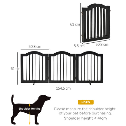 Wooden Foldable Small Sized Dog Gate Stepover Panel with Support Feet Pet Fence Freestanding Safety Barrier Black