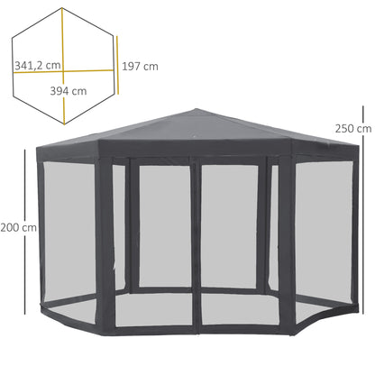 Netting Gazebo Hexagon Tent Patio Canopy Outdoor Shelter Party Activities Shade Water Resistant (Grey)