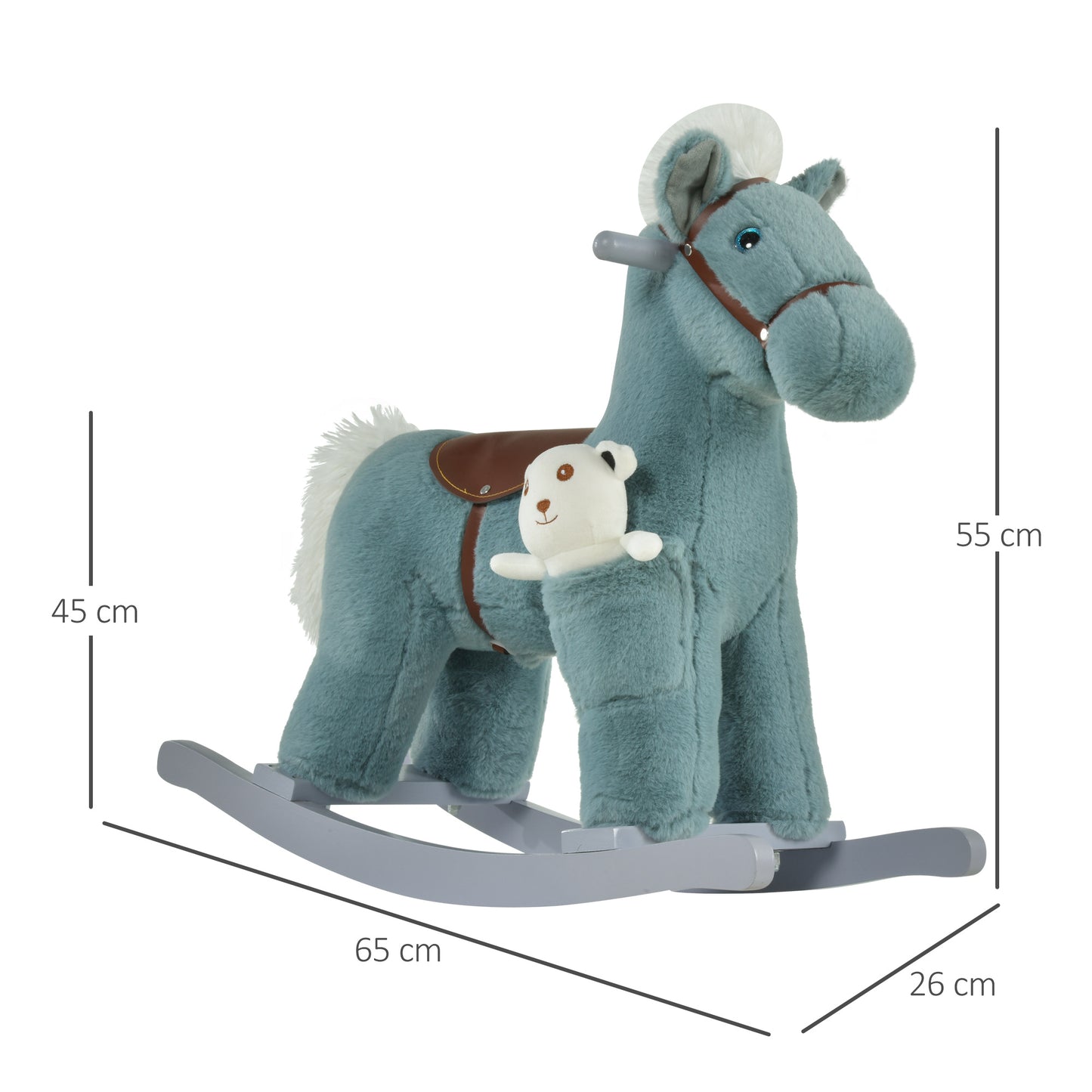 Childrens Rocking Horse, Ride On Plush Animal Rocker Toy Rocker with Realistic Sounds for Child 18-36 Months Blue