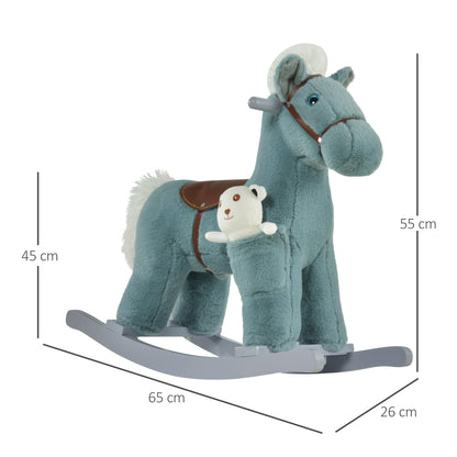 Childrens Rocking Horse, Ride On Plush Animal Rocker Toy Rocker with Realistic Sounds for Child 18-36 Months Blue