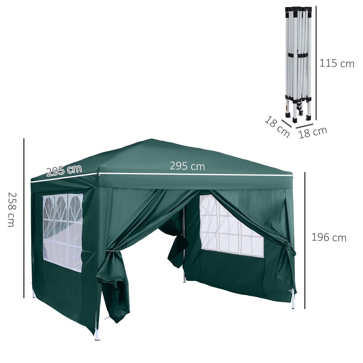 Pop Up Gazebo Marquee, size(3m x 3m)-Green