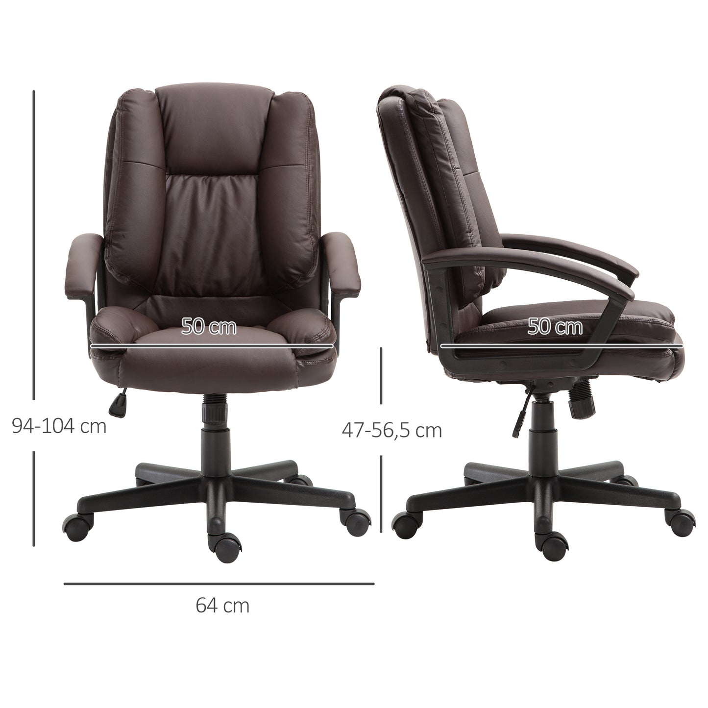 Homcom Office Chair Pu Leather Swivel Executive Armchair Pc Desk Computer Seat Height Adjustable Home Office Ergonomic -Brown