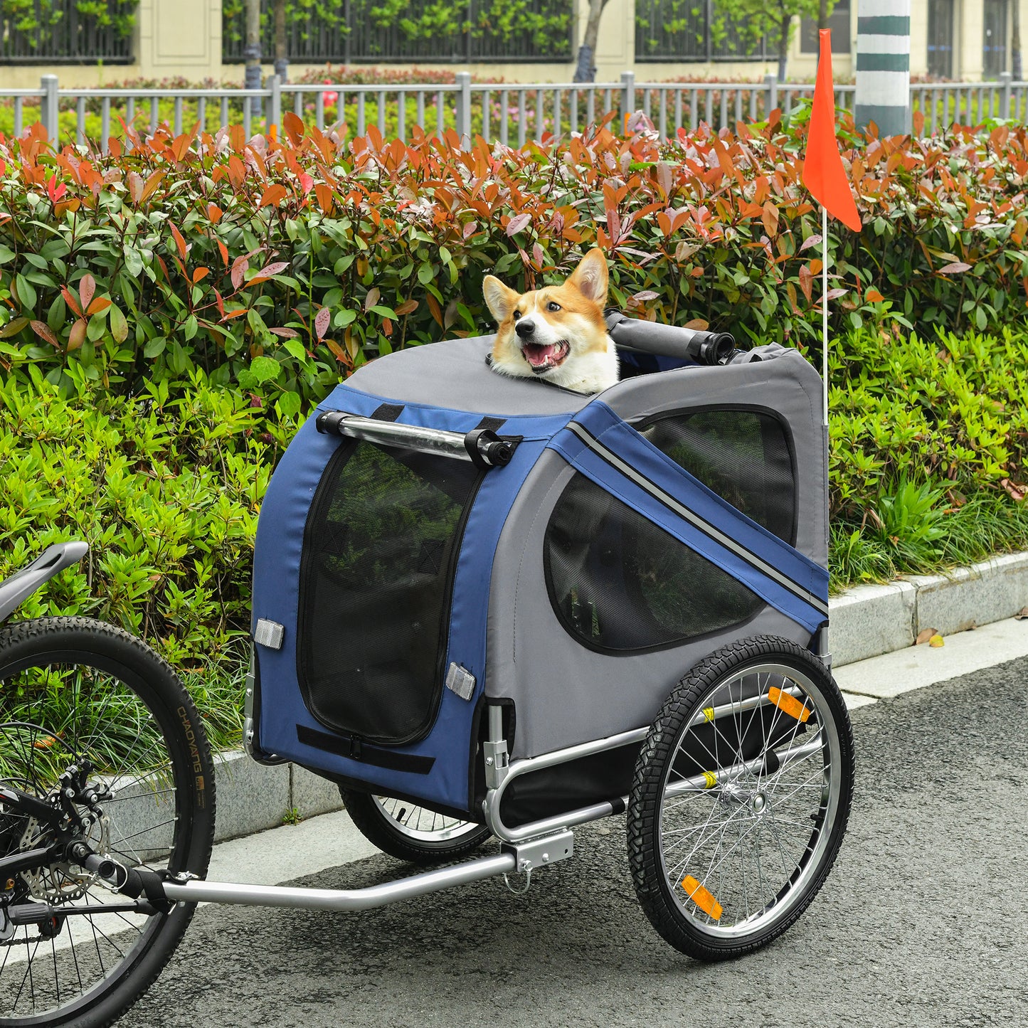 Pet Bicycle Trailer Foldable Dog Cat Bike Carrier with Suspension- Blue