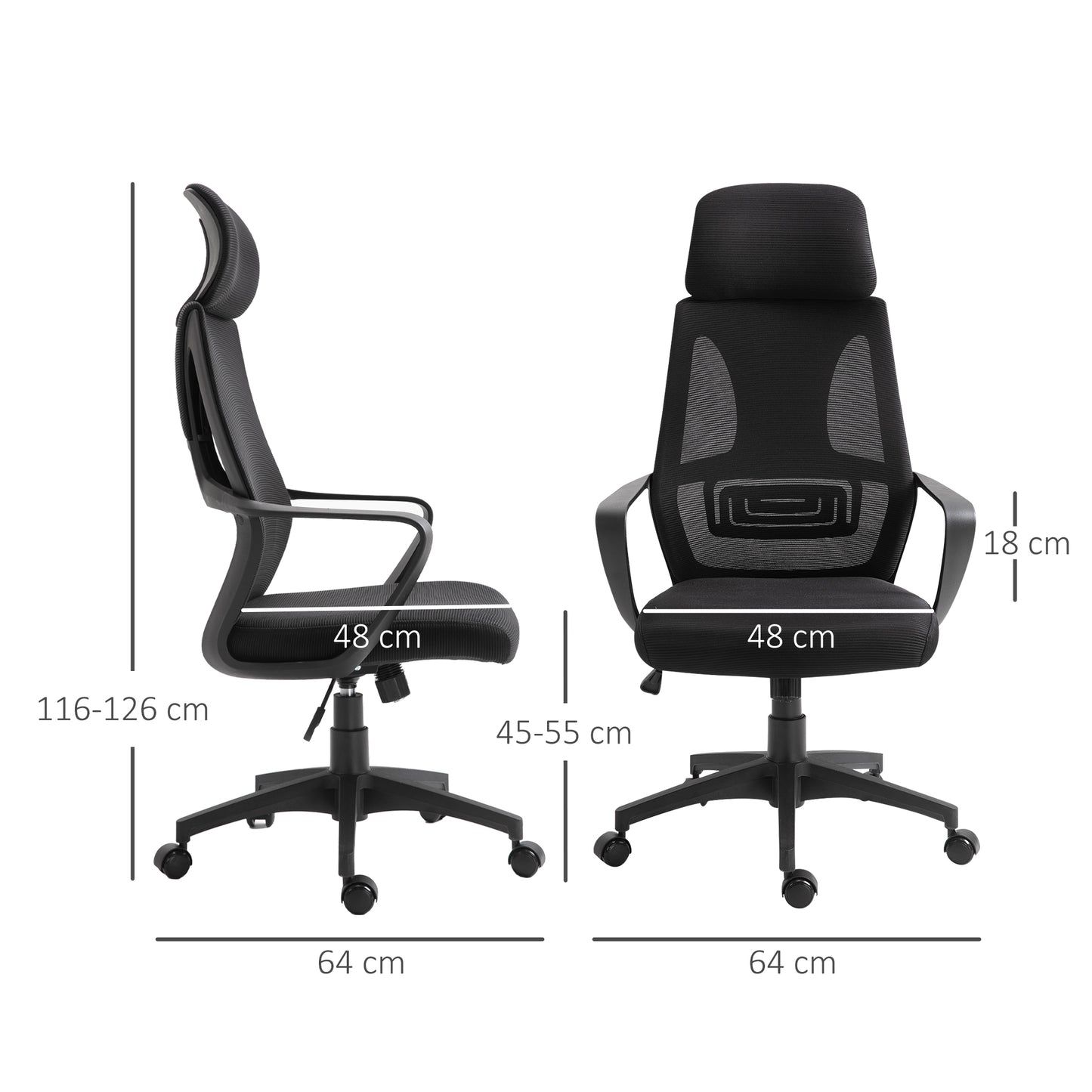 Mesh Office Chair, w/ Adjustable Headrest, 360° Swivel Black