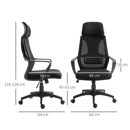 Mesh Office Chair, w/ Adjustable Headrest, 360° Swivel Black