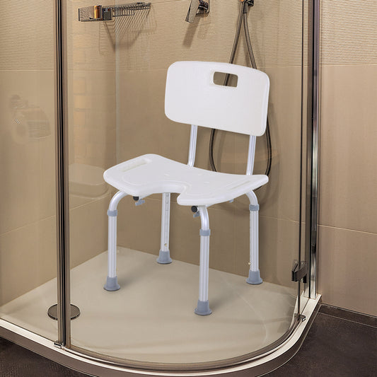 HOMCOM Shower Stool for Elderly, 8-Level Height Adjustable Spa Shower Chair Aluminum w/Non-Slip Feet Handle 