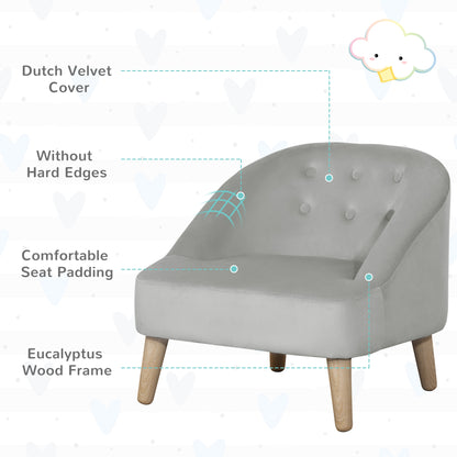 Childrens Armchair, Toddlercouch, with Footstool, Eucalyptus Wood, Dutch Velvet Grey