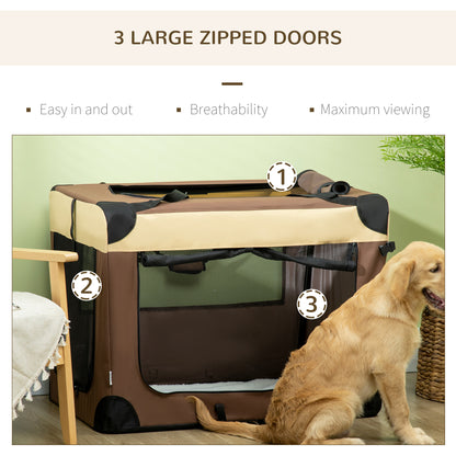 Cat Carrier, Dog Carrier, Dog Travel Crate,  Folding, Fabric Soft, Cushion Included, 91Lx63Wx65Hcm-Brown