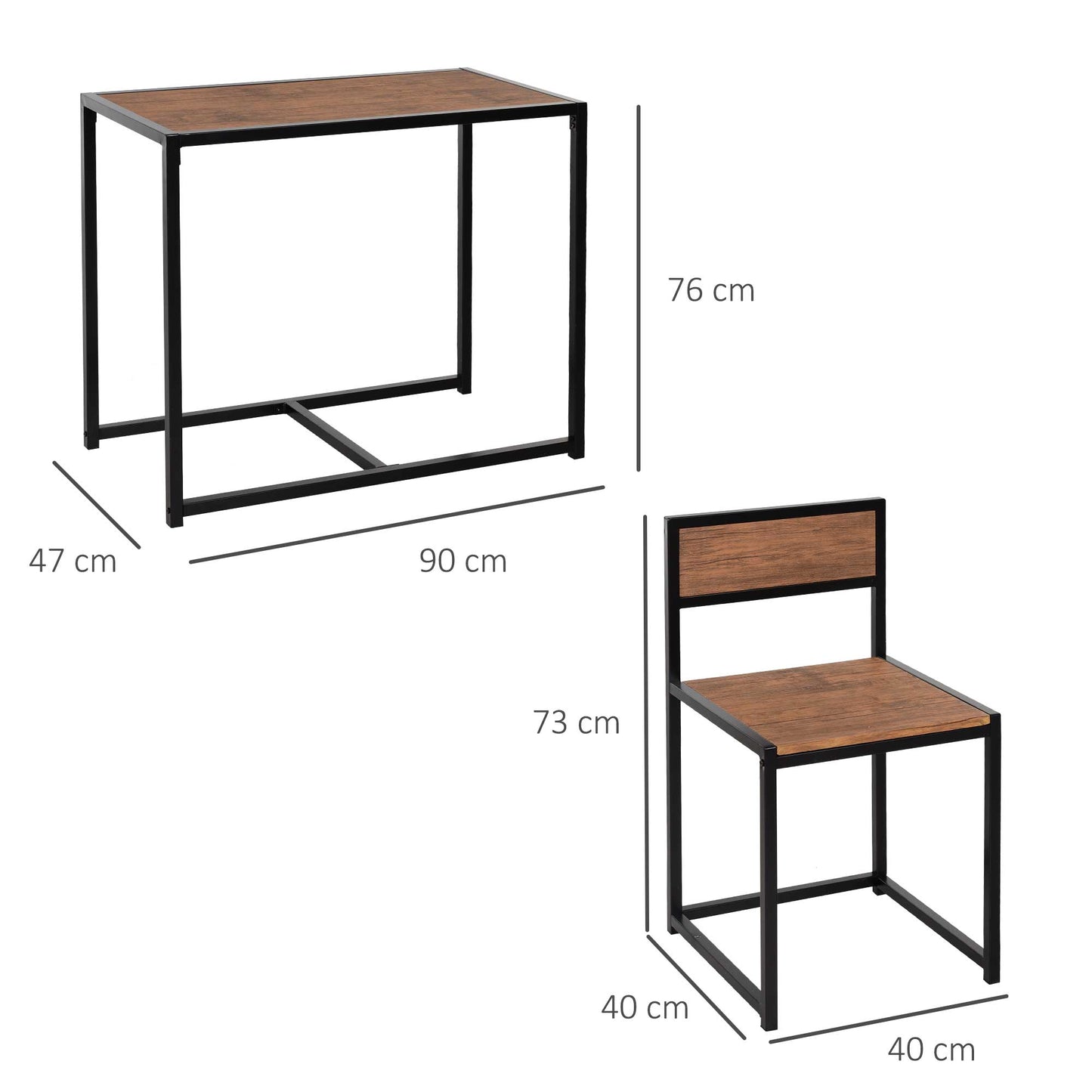 Steel Frame MDF 2-Seater Bar Stool and Table Set Wood Tone