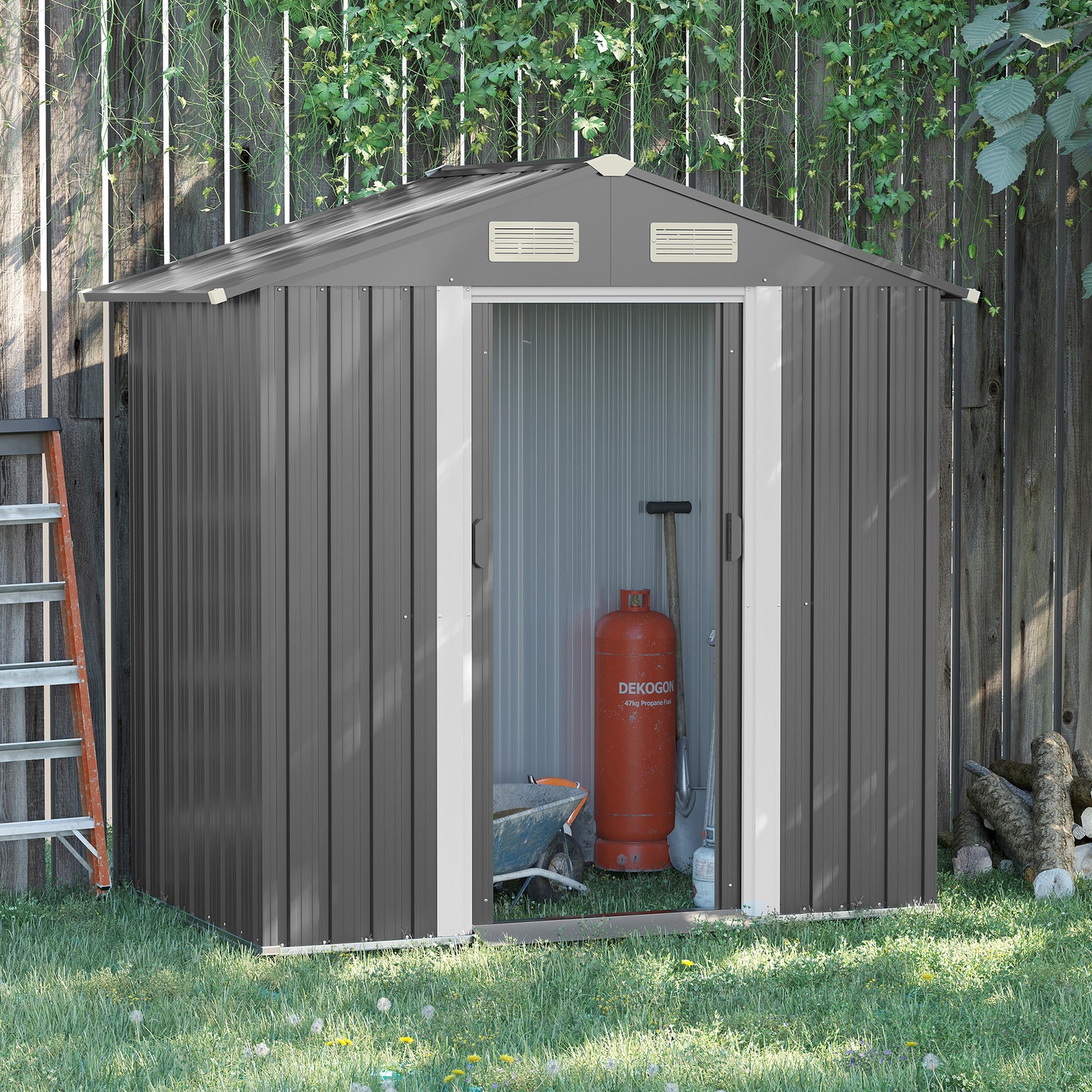 Outsunny 6x4ft Corrugated Steel Plate Garden Shed Grey 