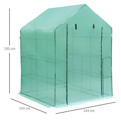 Walk in Greenhouse W/ Shelves, M size-Dark Green