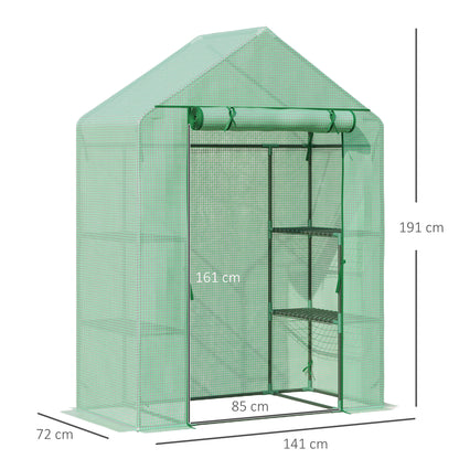 Walk In Greenhouse for Outdoor Portable Gardening Plant Grow House W/ 2 Tier Shelf Roll-Up Zippered Door PE Cover Green