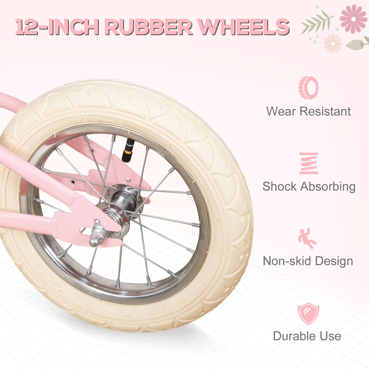 12 Inch Kids Balance Bike Toddler No Pedal Training Bicycle with Rubber Tires Adjustable Handlebar Basket Bell Pink