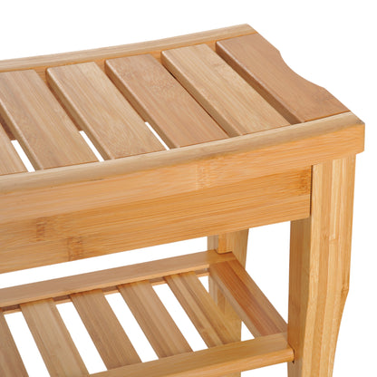 Wooden Bath Stool, Bambo w/ Lower Shelf