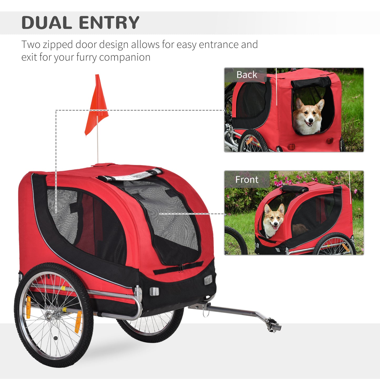 Folding Bicycle Pet Trailer W/Removable Cover-Red