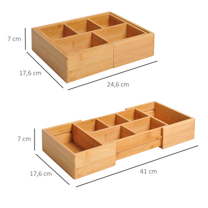 Stationery Organiser, Bamboo Expandable Drawer Inserts Wooden Storage Holder Kitchen