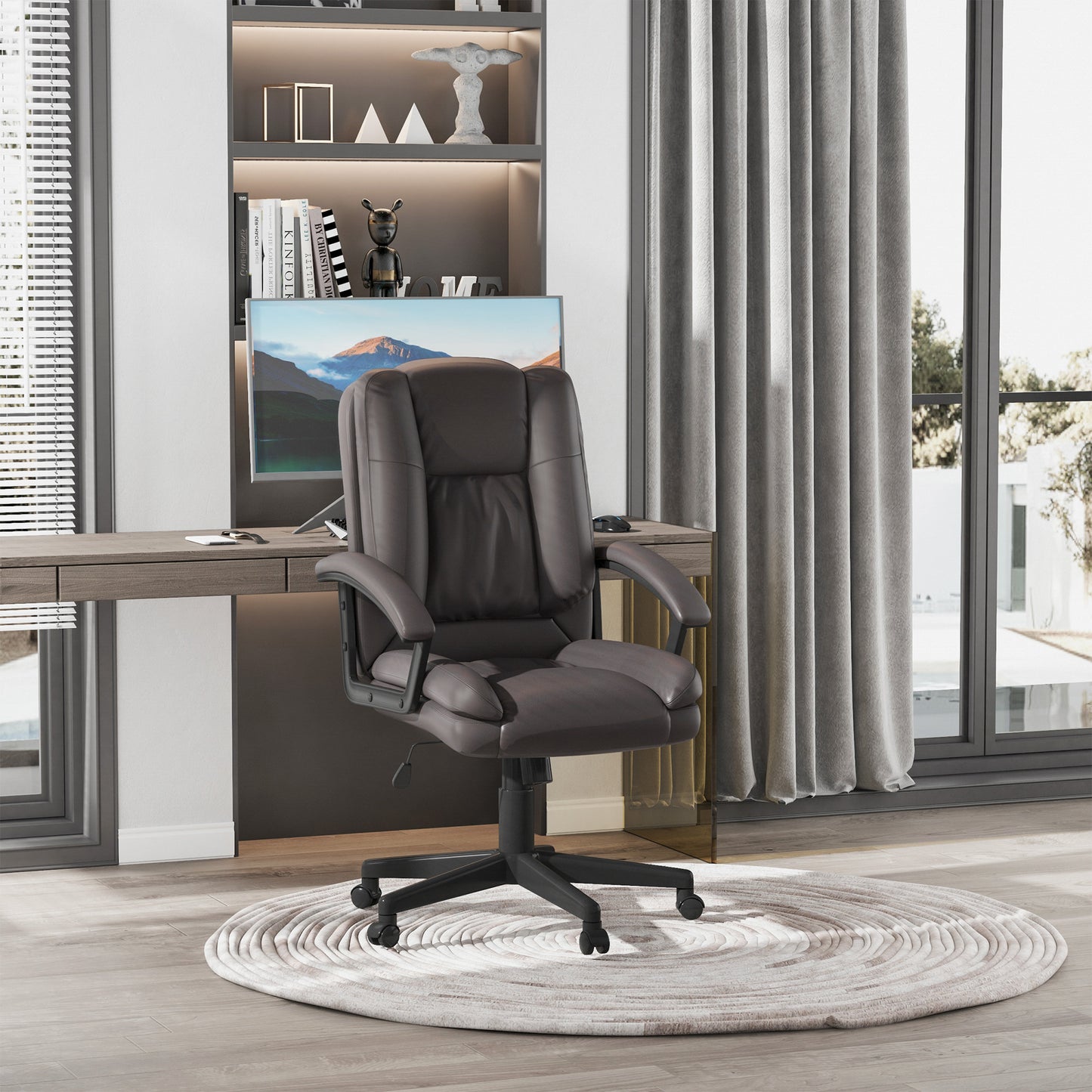 Homcom Office Chair Pu Leather Swivel Executive Armchair Pc Desk Computer Seat Height Adjustable Home Office Ergonomic -Brown