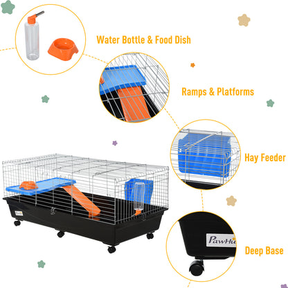 Steel Medium 2-Tier Small Animal Cage w/ Accessories Blue/Orange