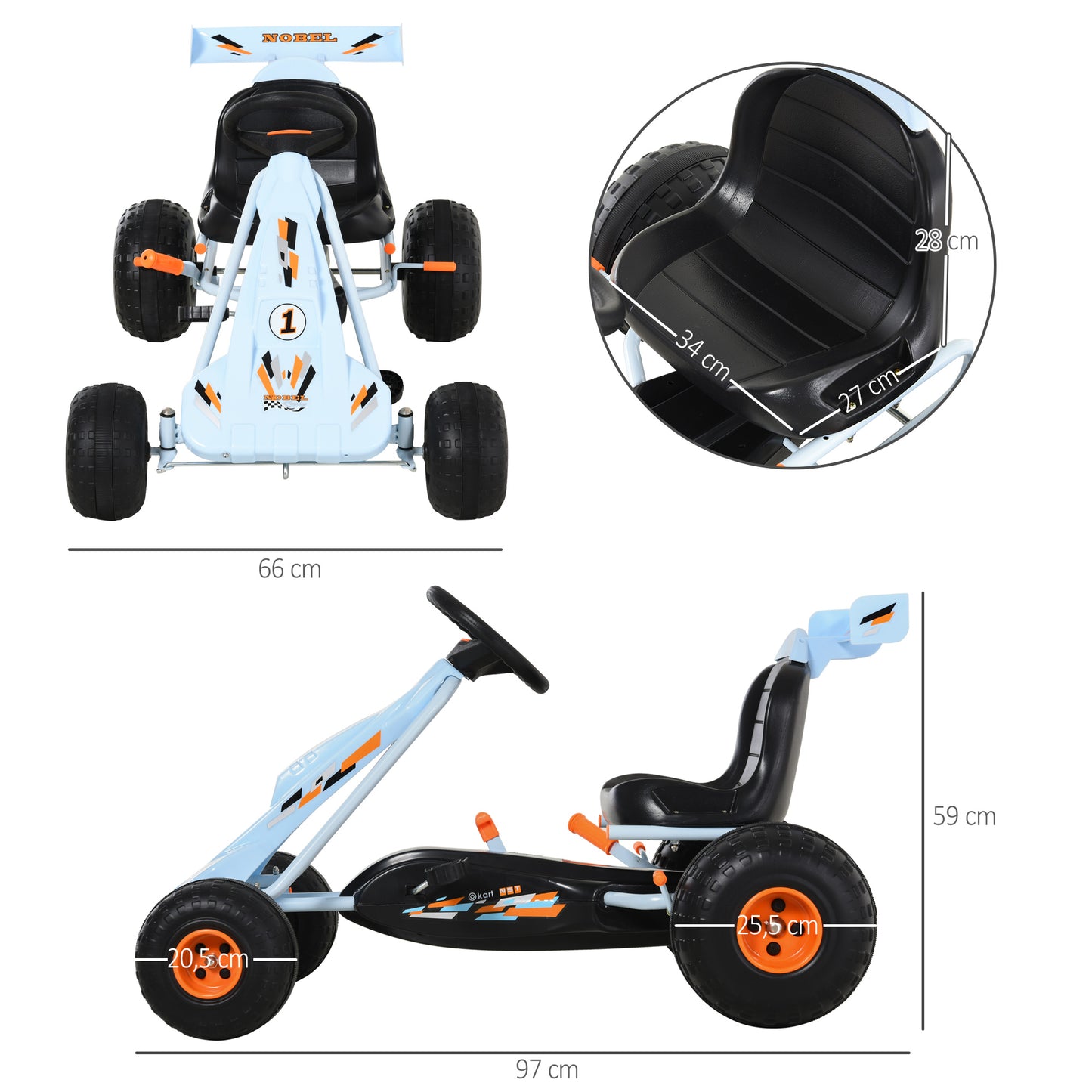 Homcom Childs Pedal Go Kart, For Kids Children'S Go Karts Kids Pedal Cart  Adjustable Seat PP - Blue/Orange