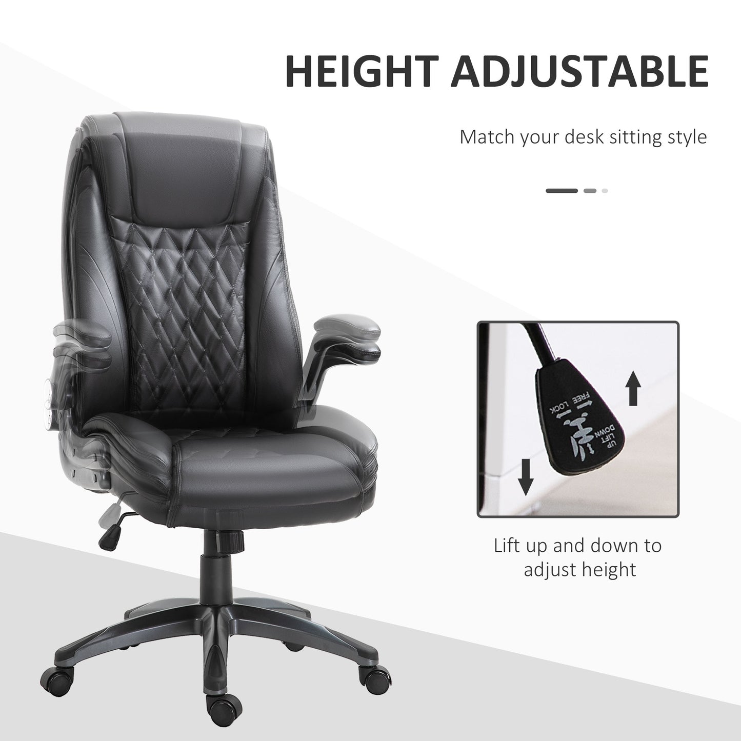 Black Leather Office Chair, Sleek Ergonomic PU Leather 360 Rotation w/ Headrest