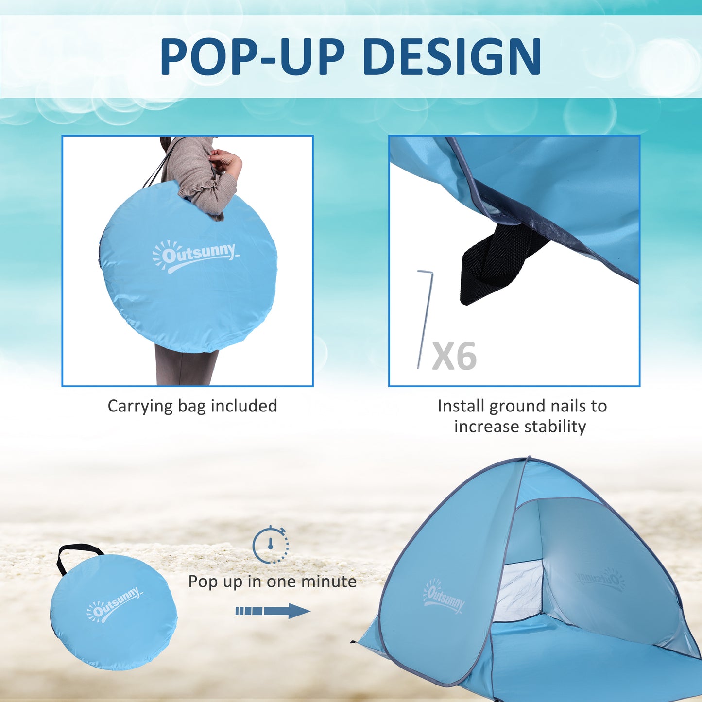 2 Person Pop up Beach Tent Hiking UV Protection Patio Sun Shade Shelter (Blue) Instant Camping Portable Automatic Carry Case