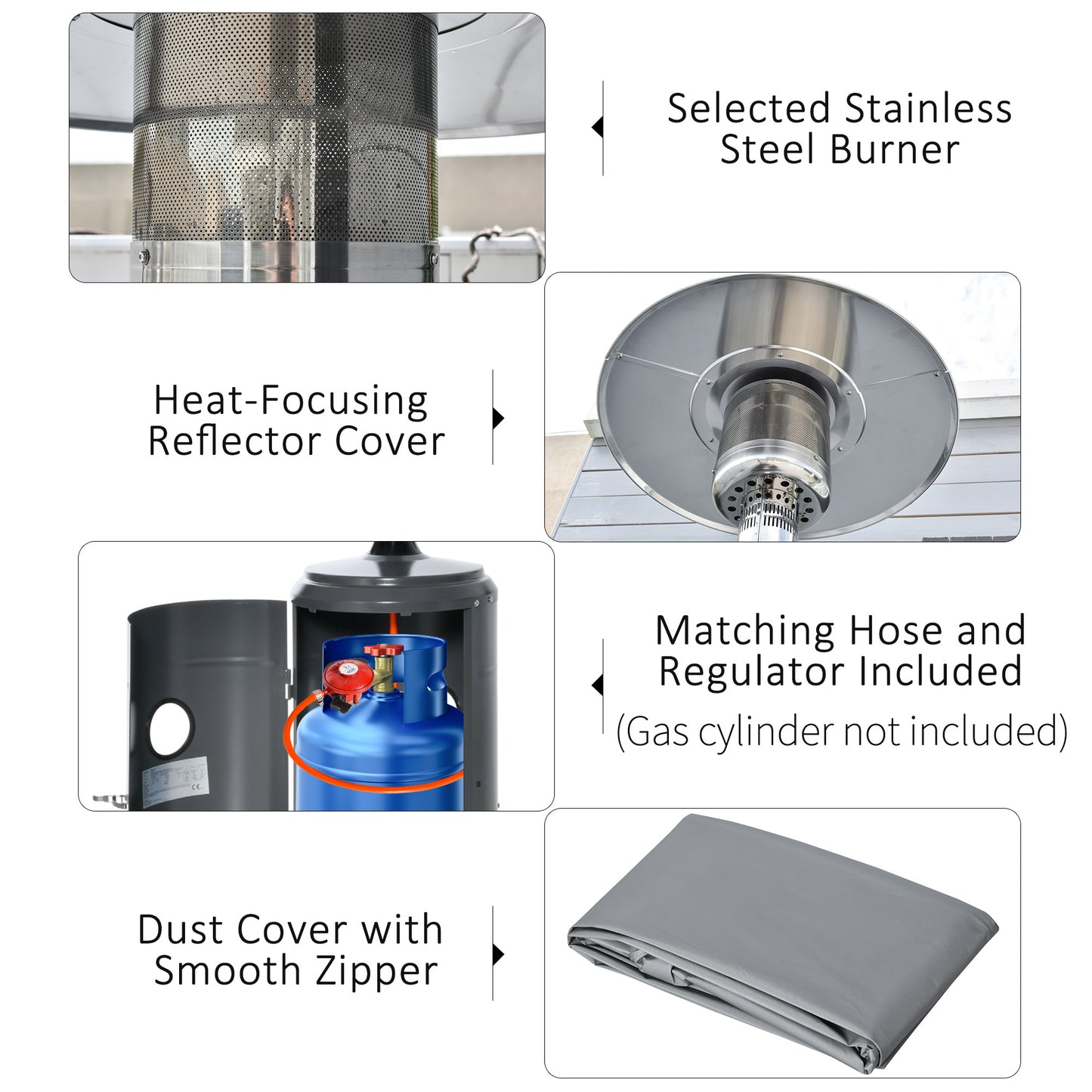 12.5KW Outdoor Gas Patio Heater Freestanding Propane Heater with Wheels, Dust Cover, Regulator and Hose, Charcoal Grey