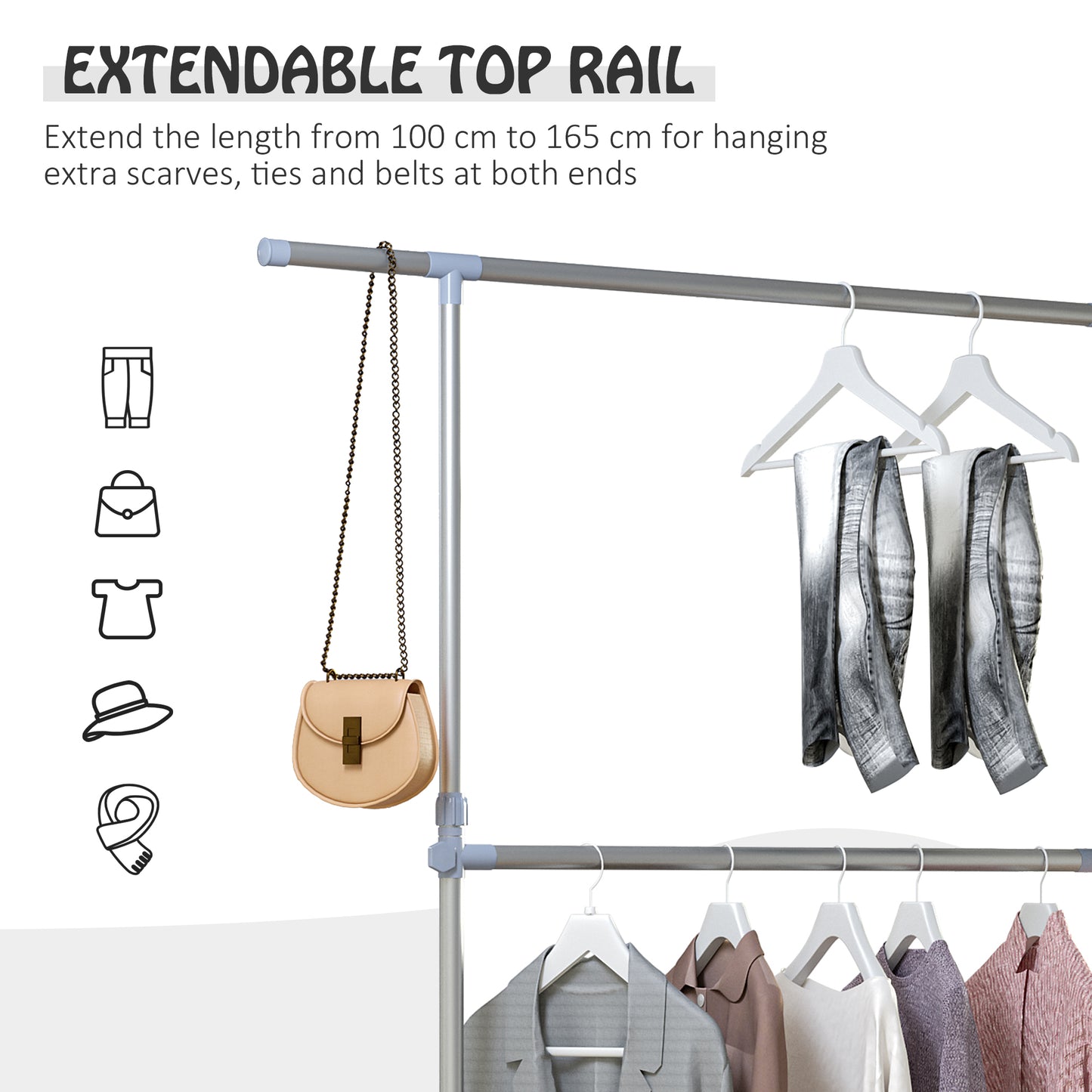 Heavy Duty Clothes Rail Hanging Rack w/ Wheels-Silver/Grey