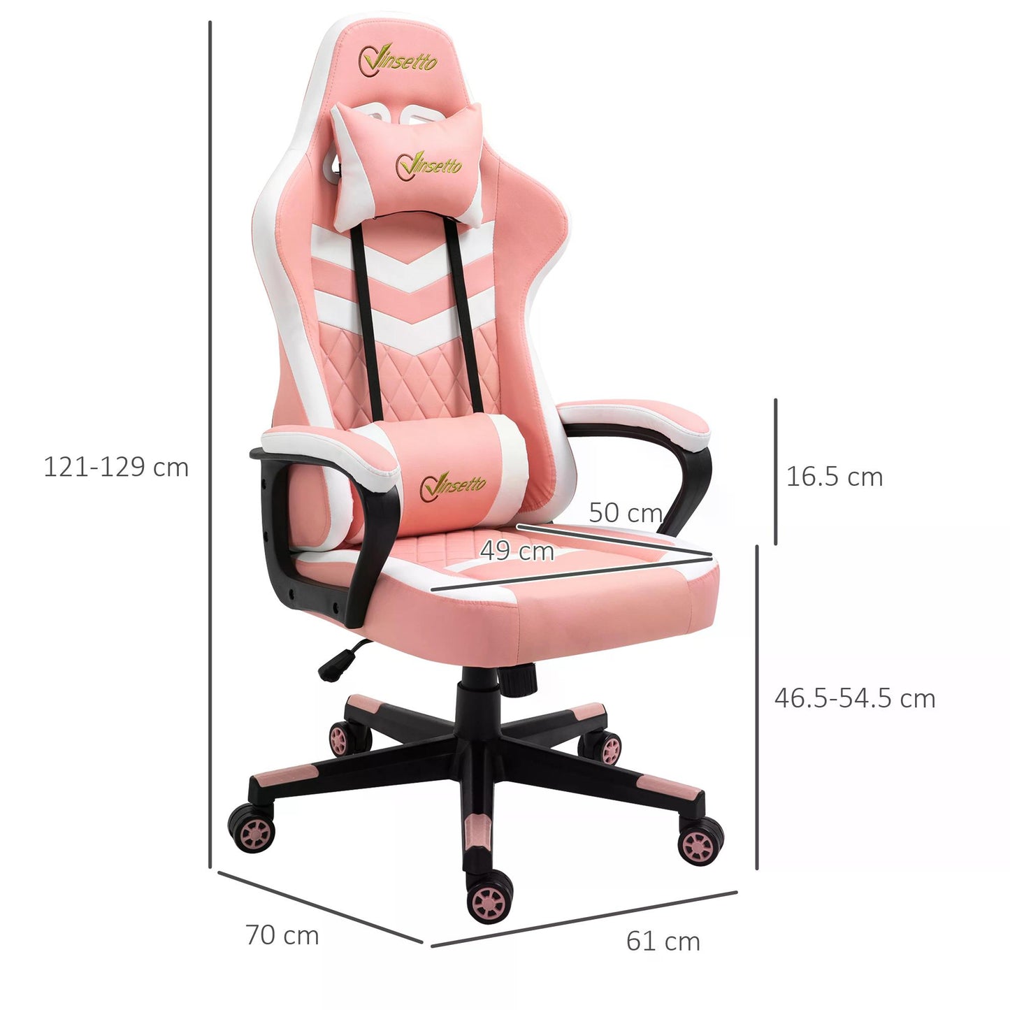 Pink Gaming Chair, Ergonomic with Lumbar Support, Headrest, Swivel Wheel, PVC Leather Gamer Desk Chair for Home Office,