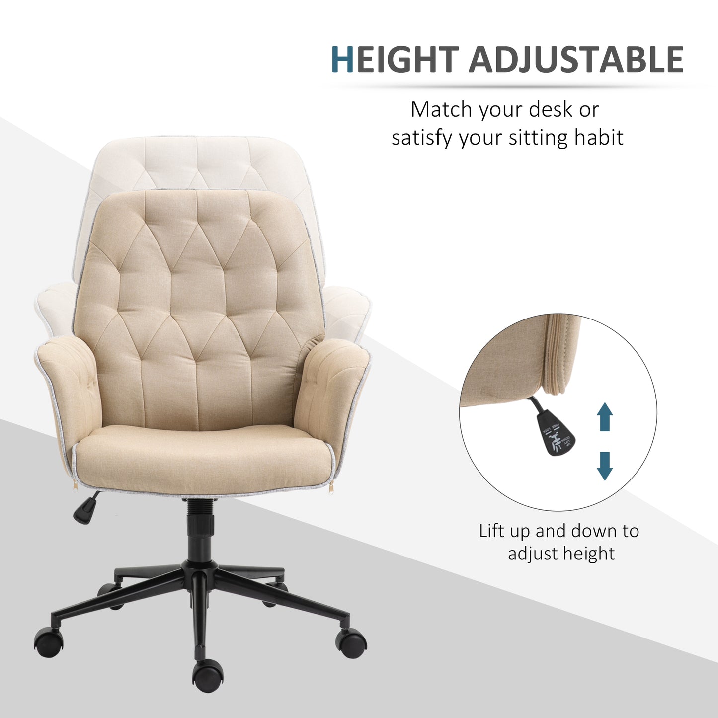 Beige Desk Chair, w/ Wheels Ergonomic