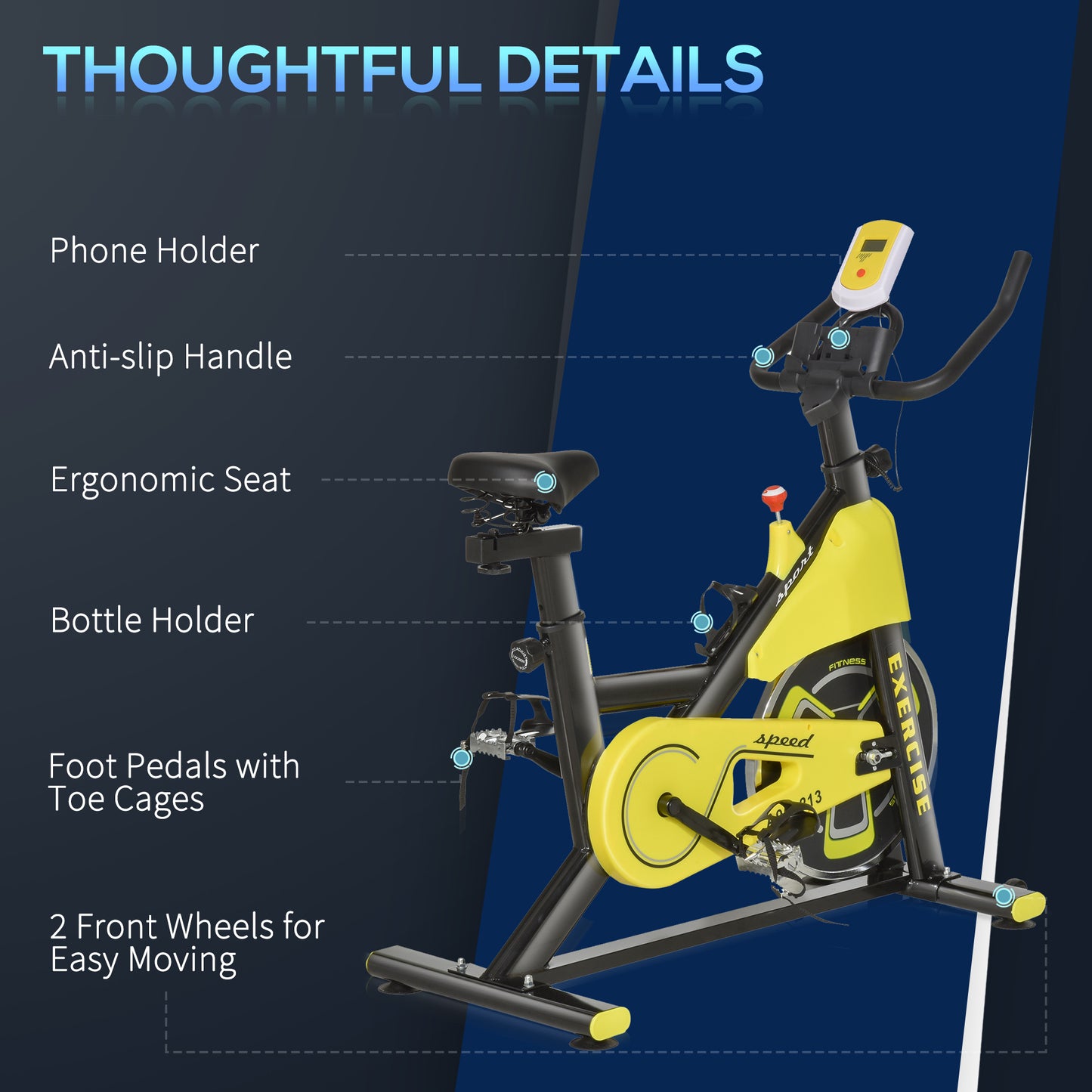 Indoor Exercise Cycle with Belt Drive Adjustable Resistance Seat Handlebar LCD Display Home Gym Yellow  Aosom Irealnd