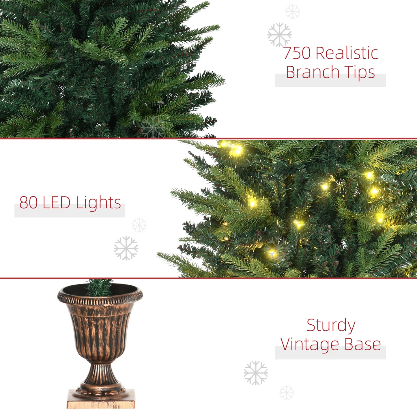 1.2m Christmas Tree Spruce Entrance Décor 750 Tips W/ Clear LED Lights Vase Base