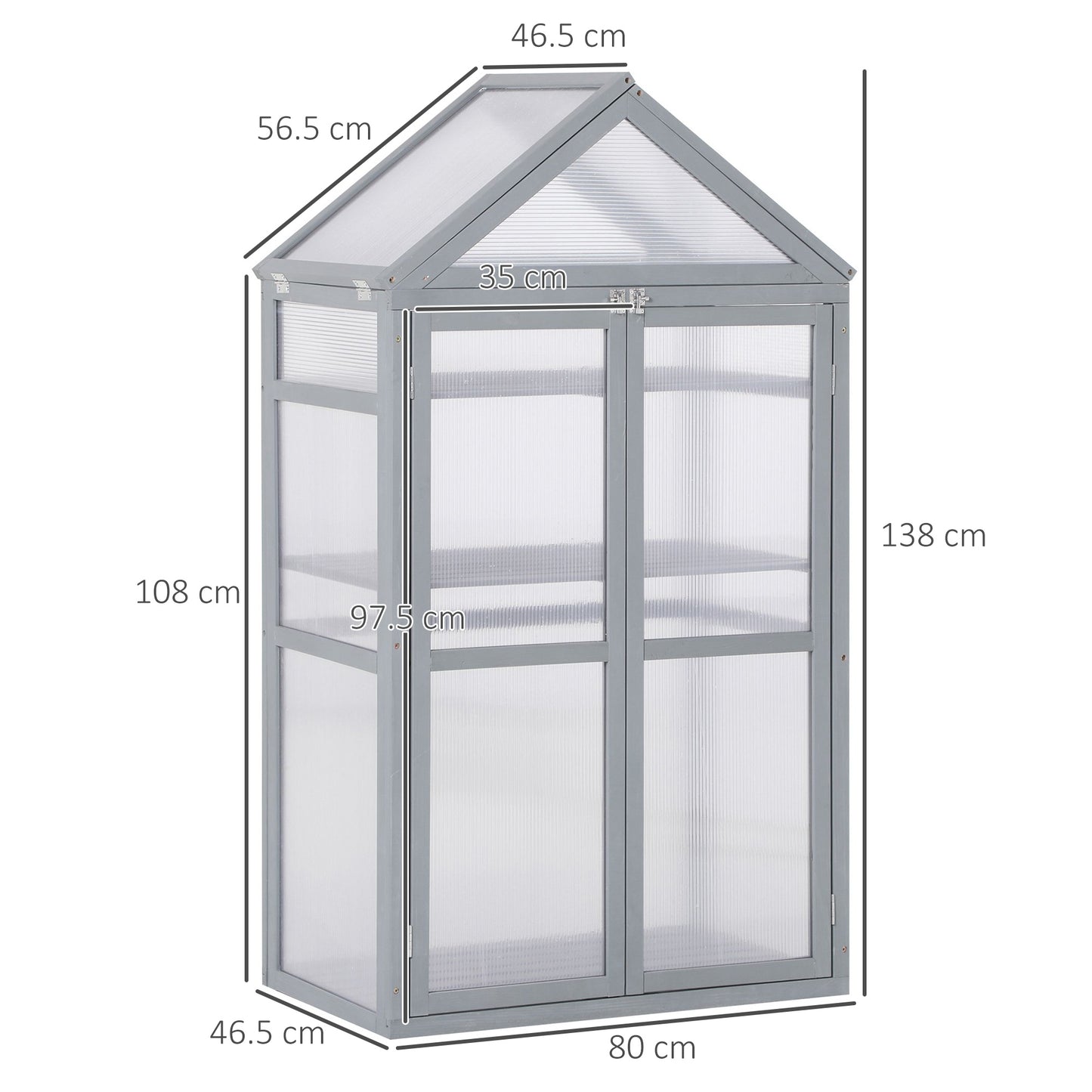 Garden Polycarbonate Cold Frame Greenhouse Grow House Flower Vegetable Plants w/ Adjustable Shelves, Double Doors Grey