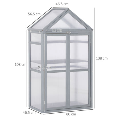 Garden Polycarbonate Cold Frame Greenhouse Grow House Flower Vegetable Plants w/ Adjustable Shelves, Double Doors Grey