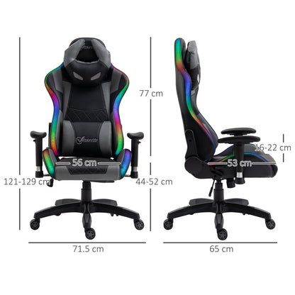 Ergonomic Gaming Chair with RGB LED Light, Lumbar Support, Gamer Recliner, Grey